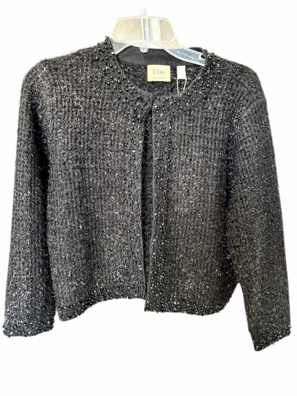 NWT Elie by Elie Tahari Black Beaded Cardigan Sweater sz Large